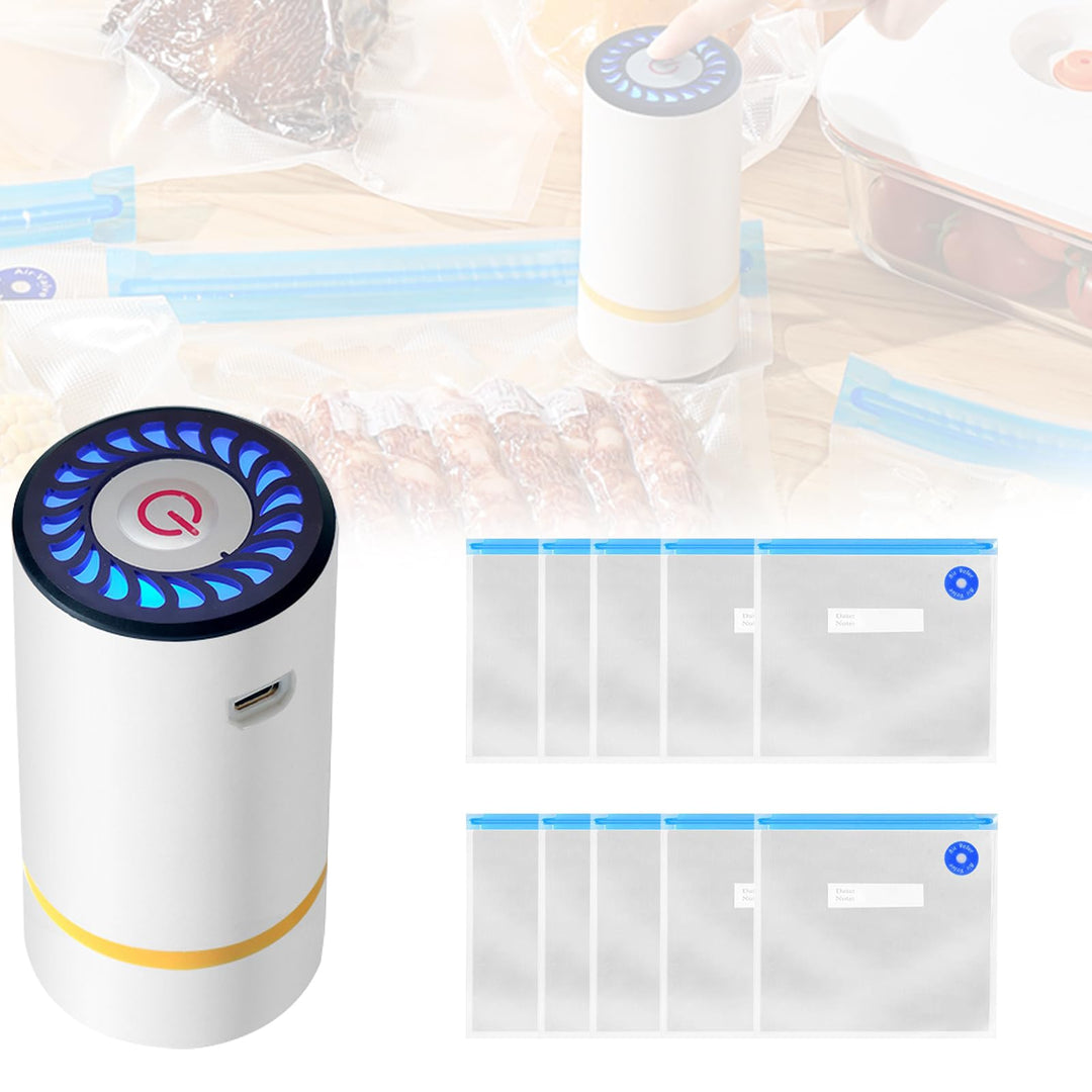 Vakuumierer mit 10 Pcs Wiederverwendbare Vakuumbeutel: Nizirioo Mini Handliches Vakuumgerät, Vakuumi