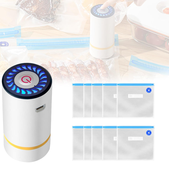 Vakuumierer mit 10 Pcs Wiederverwendbare Vakuumbeutel: Nizirioo Mini Handliches Vakuumgerät, Vakuumi