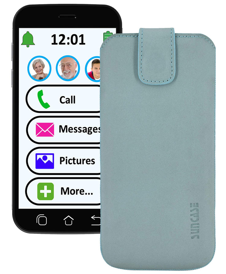 Suncase ECHT Ledertasche Leder Etui *Slim-Edition* für Swissvoice G50 Leder Hülle Handytasche (mit R
