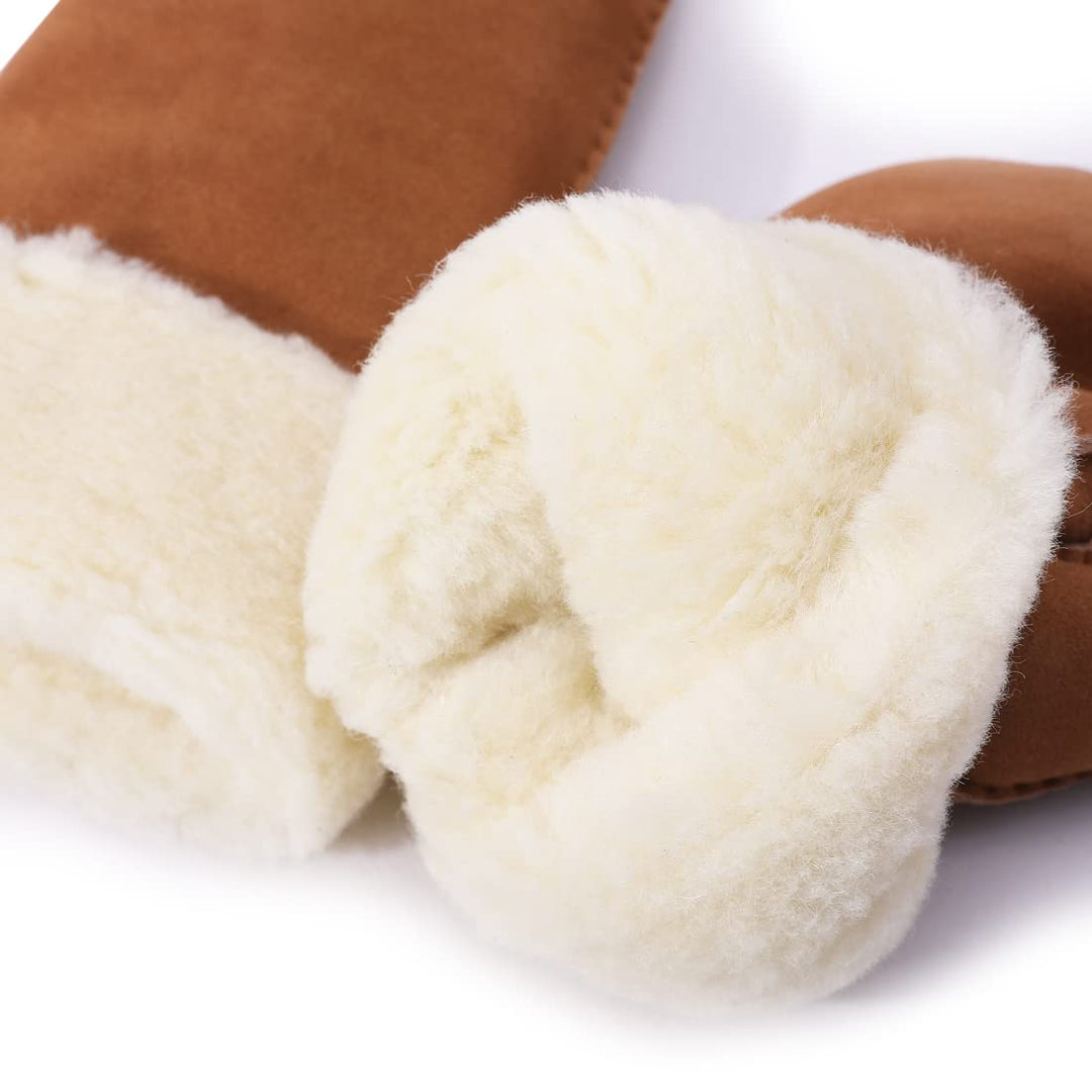 Damen Fäustlinge,Winter Schaffell Lammfell beheizte warme pelzige Stulpenhandschuhe Lederhandschuhe