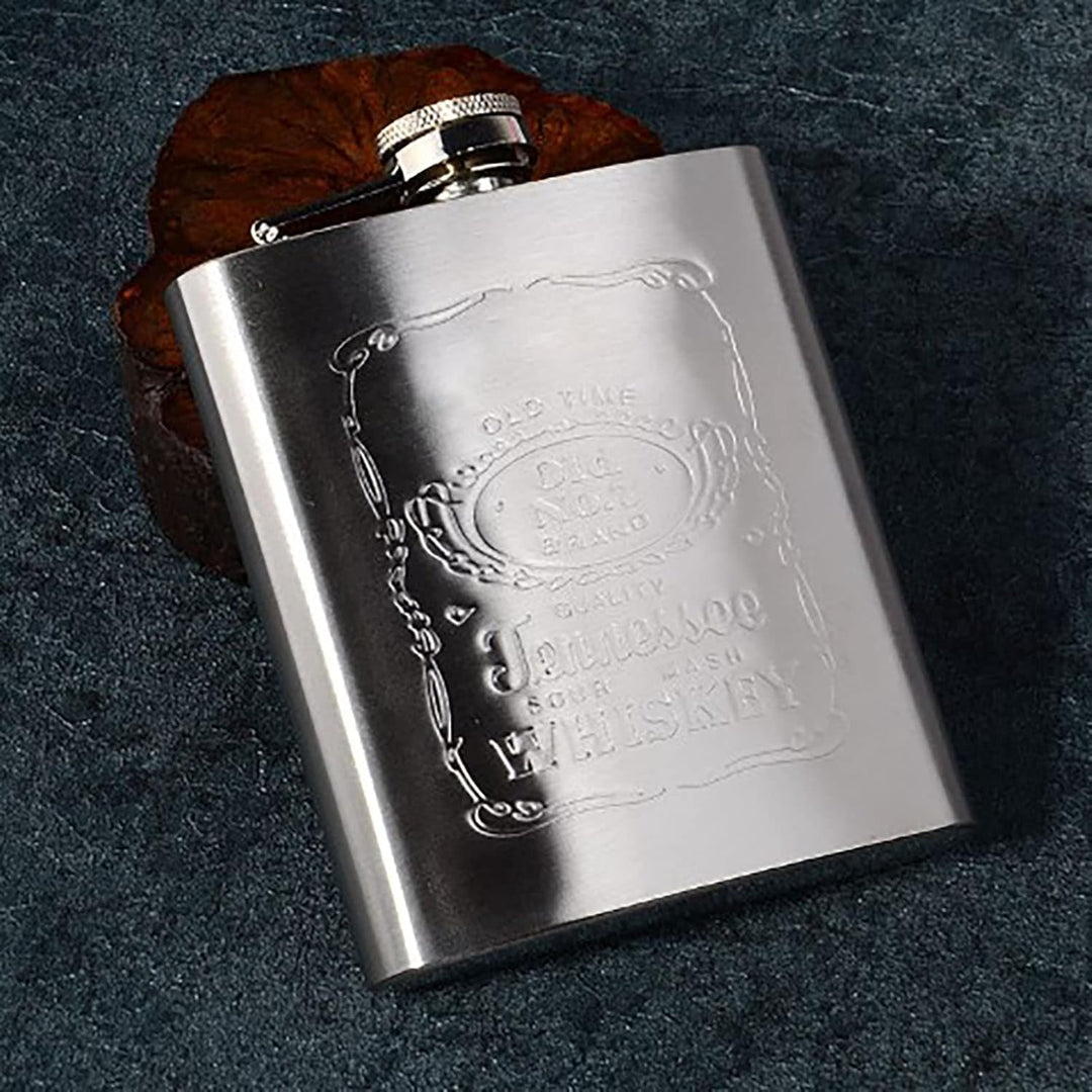 Whisky-Flachmann, Auslaufsicherer Edelstahl-Taschenkolben mit Trichter, 200 Ml Fassungsvermögen, Lei