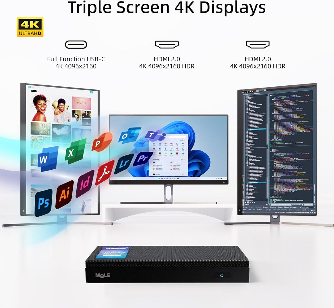 MeLE Quieter4C Lüfterloser Mini PC Windows 11 Pro 8GB DDR4 256GB ROM Micro PC Alder Lake N100(bis zu