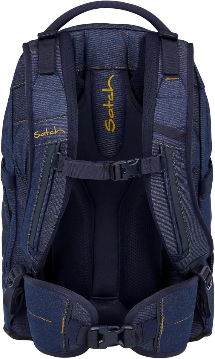 Satch Pack Set Set 3 teilig ab 5. Klasse ergonomisch 30L Stauraum mit Schlamperbox Sportbeutel Denim
