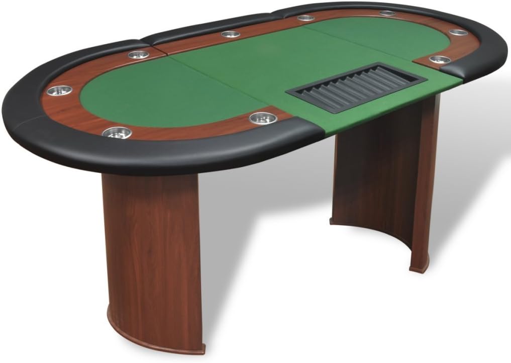 Festnight Pokertisch Spieltisch Casino Poker Tisch bis zu 10 Spieler mit Dealerbereich und Chipablag