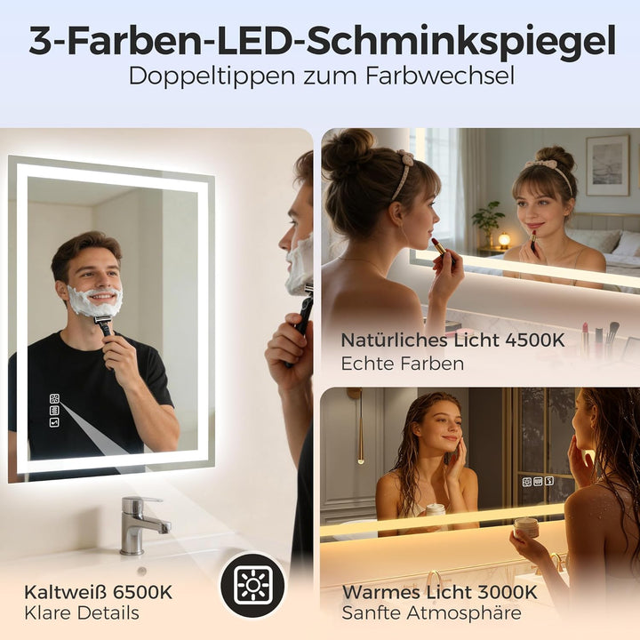 STARLEAD Kleiner Bad-Spiegel-mit-Beleuchtung 50x70cm, Badezimmerspiegel-mit-licht und Entfoggen, Blu
