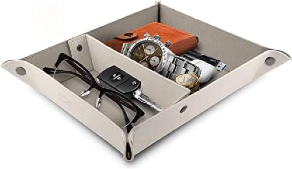 Londo Leder Fernbedienung Organizer und Halter mit Tablet Fach (Weiss) & Leder Taschenleerer - Vide
