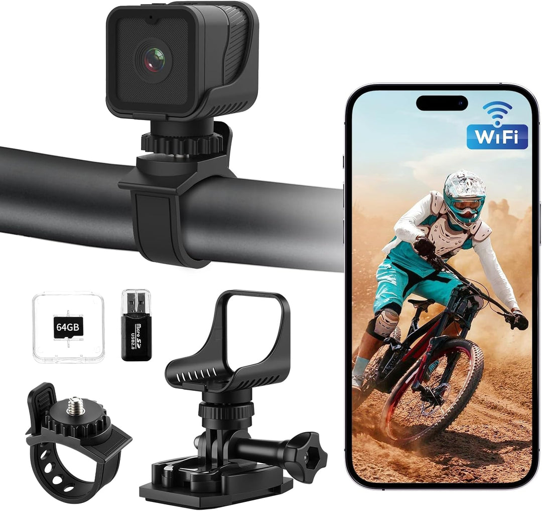 Mini Action Cam,WiFi 1080P HD & 120° Wide Angle Helmet Camera, Verbesserte Version Dashcam Fahrrad M