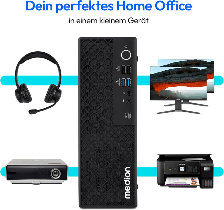 MEDION Picoworx T80 III Mini PC (Slim, Core Ultra 5 228V, 32GB DDR5 RAM, 1 TB SSD, ARC 130V, USB Typ