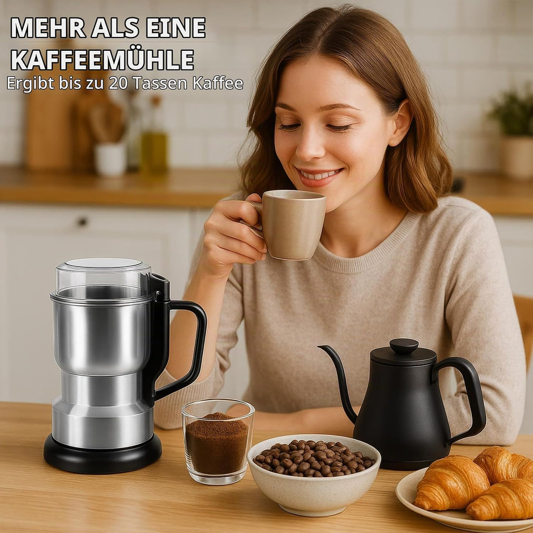 Getreidemühle Multifunktionale 500ml, 300W Edelstahl Gewürzmühle Ultrafeine Kaffeemühle, Elektrische
