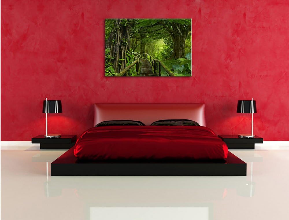 Pixxprint Weg durch den Tropenwald / 100x70cm Leinwandbild bespannt auf Holzrahmen/Wandbild Kunstdru