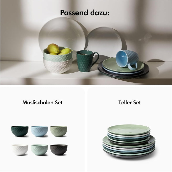 KIVY Kaffeetassen 6er Set [400 ml] - Hochwertige Kaffeetasse mit grossem Henkel - Keramik Tasse gros