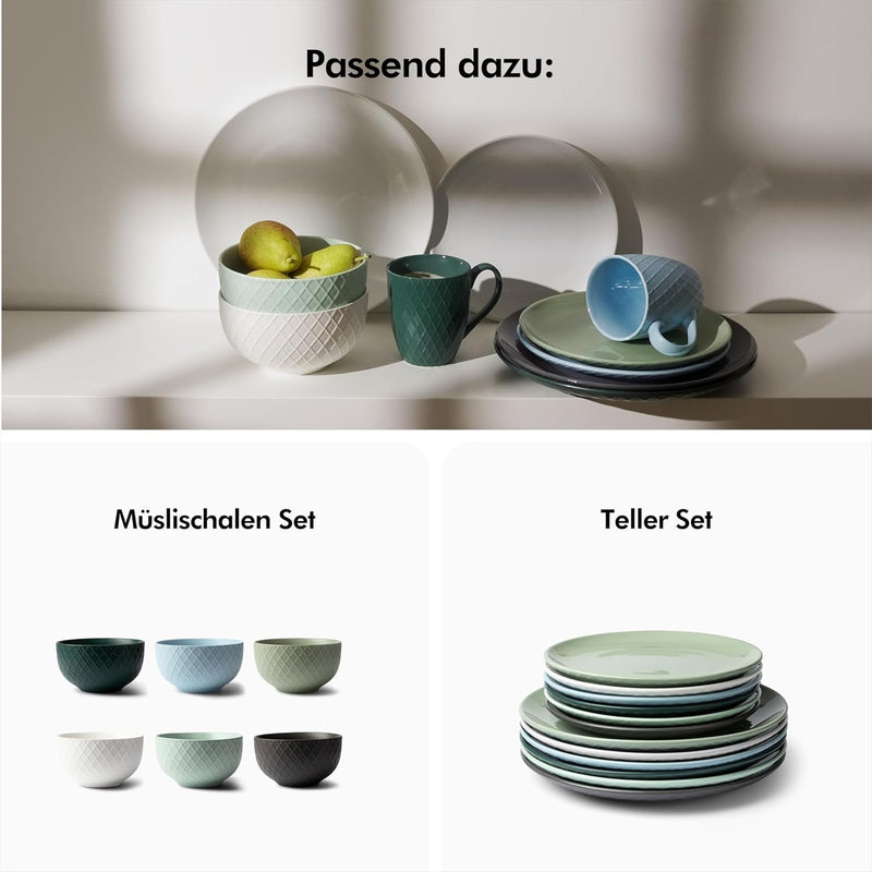 KIVY Kaffeetassen 6er Set [400 ml] - Hochwertige Kaffeetasse mit grossem Henkel - Keramik Tasse gros
