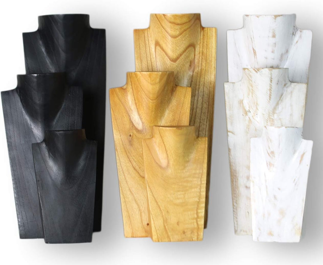 ART-CRAFT Halskettenständer Schmuckständer Halskettendisplay Schmuckbüste aus Holz Natur 3er Set 20-