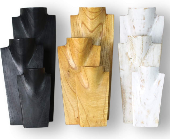 ART-CRAFT Halskettenständer Schmuckständer Halskettendisplay Schmuckbüste aus Holz Natur 3er Set 20-