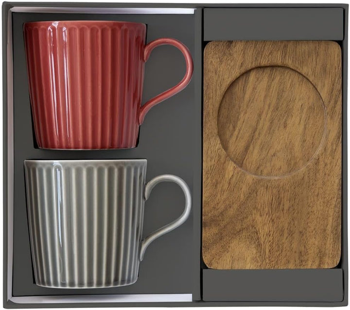 Easy Life Set mit 2 Tassen, 38 cl, Porzellan, mit Untertasse, ACCACIA TAKE A BREAK