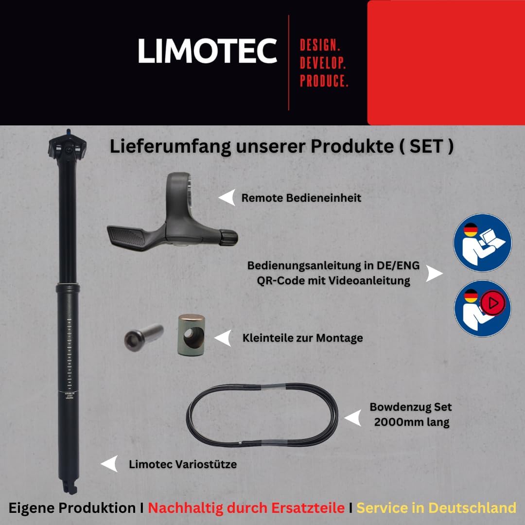 Limotec A6 AIR Höhenverstellbare Vario Sattelstütze mit Federung einstellbar via AV Ventil in 30.9/3