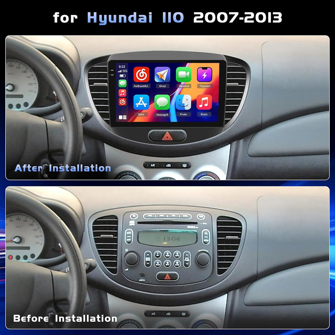 Hikity 4+128G 9" Android Autoradio für Hyundai I10 2007-2013 | Incell Touchscreen Wireless Carplay A