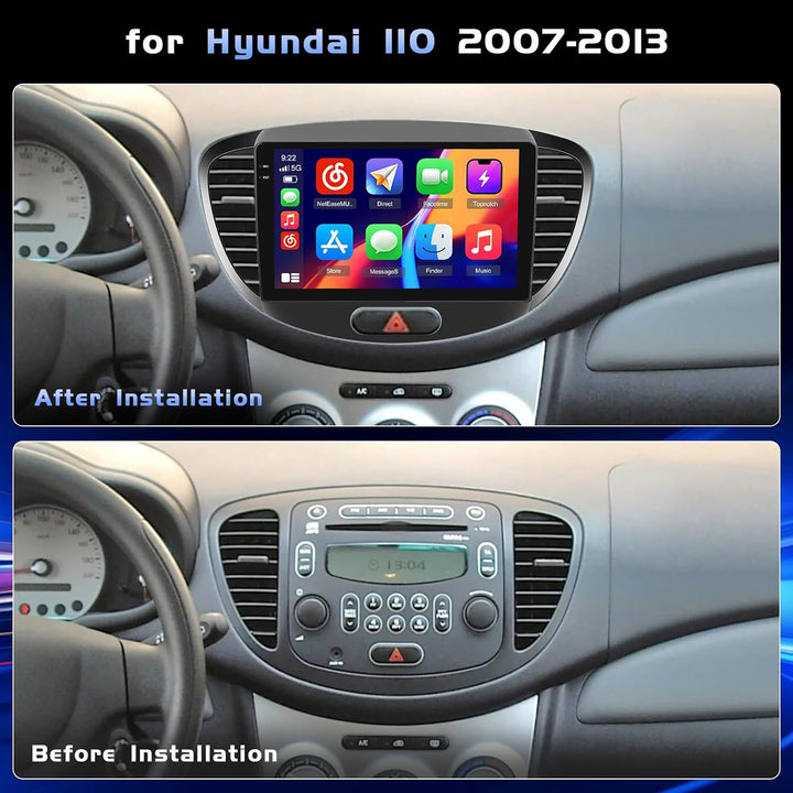 Hikity 4+128G 9" Android Autoradio für Hyundai I10 2007-2013 | Incell Touchscreen Wireless Carplay A