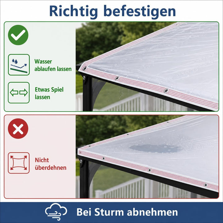 Transparente Plane mit Ösen, Wetterfeste Strapazierfähige Abdeckplane, 0.4 mm 450 g/m² PVC-Material
