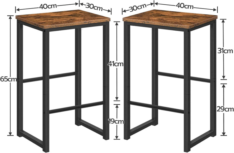 HOOBRO Barhocker, 2er-Set Barstühle, Barhocker mit unterschiedlich hohen Steigbügeln, Metallgestell,