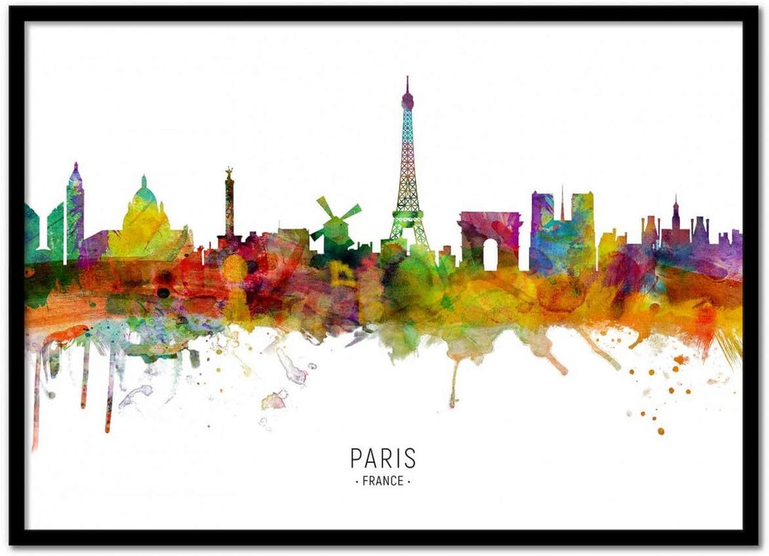 Wall Editions Art-Poster - Paris France Skyline (Colored Version) - Michael Tompsett
