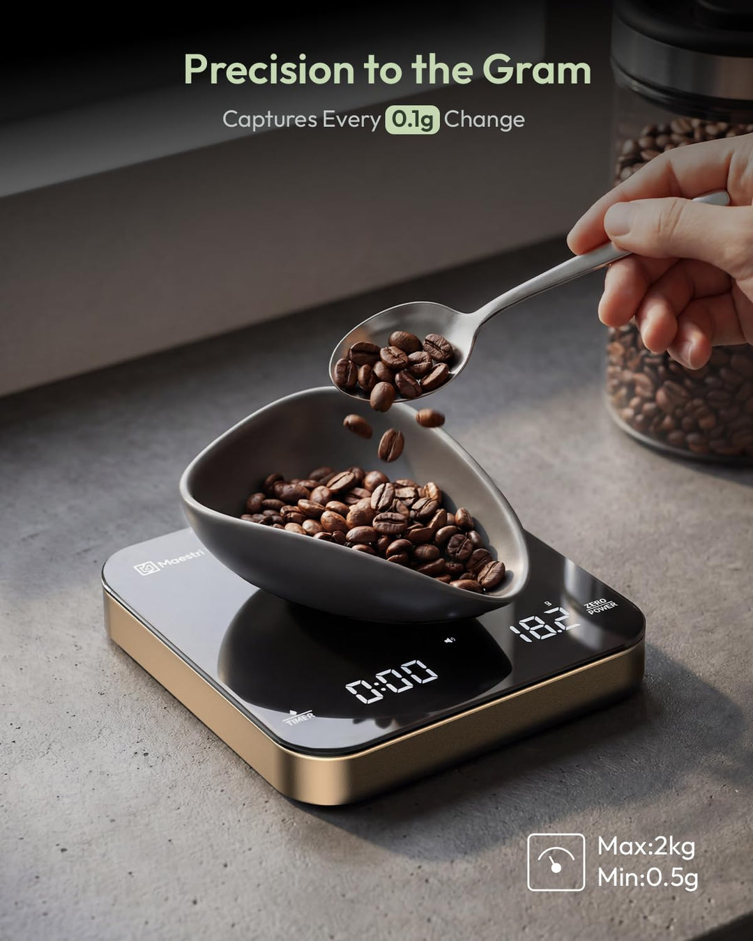 Maestri House Mini-Kaffeewaage mit Timer, Wiederaufladbare Espresso Waage, Präzise 2kg/0,1g Waage fü