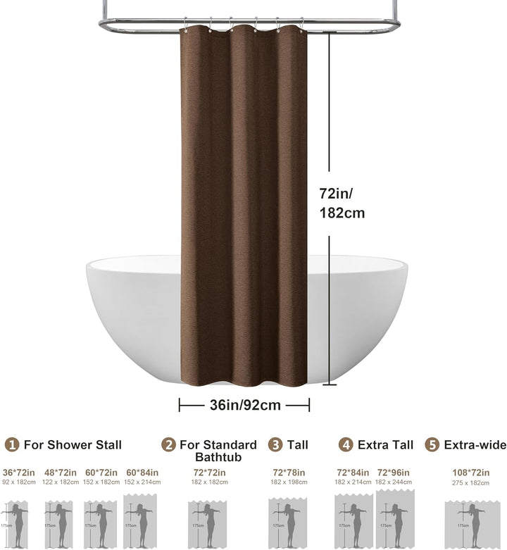 VANZAVANZU Duschvorhang Schmaler Leinen 92 x 182 cm mit Metall Duschvorhangringe Schwerer Stoff Text