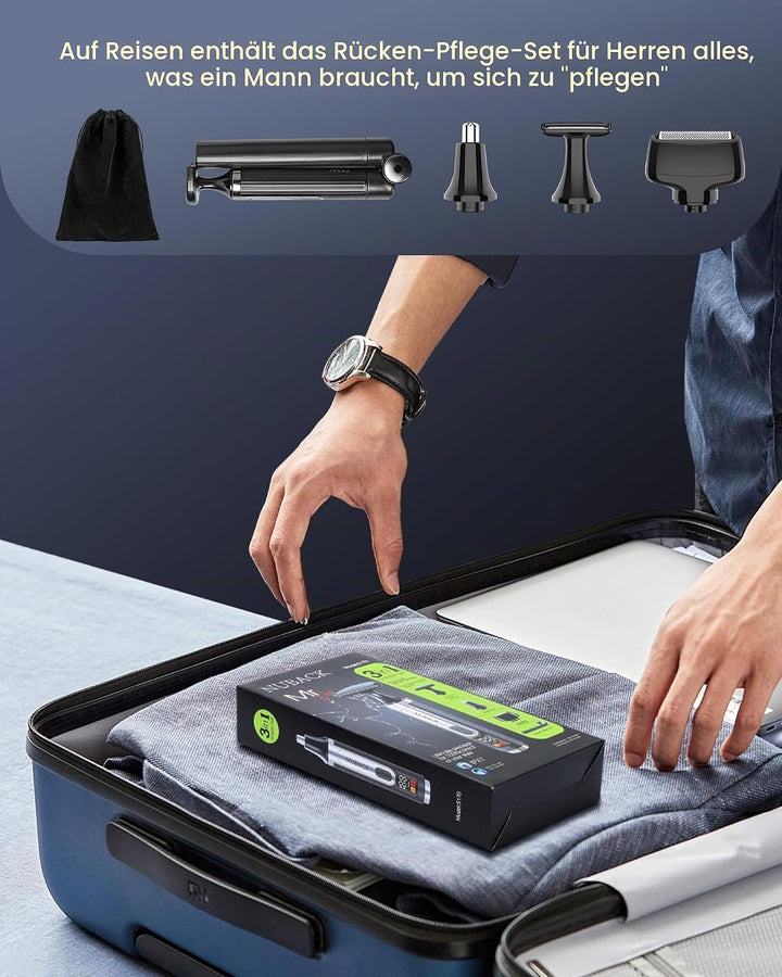 NUBACK Rückenrasierer Herren, 3 in 1 Mens Rasierer Herren, Trimmer for Herren mit Faltbarem Griff, M