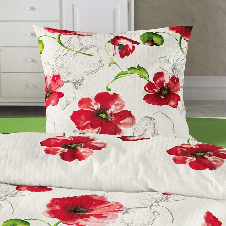 Traumschlaf Seersucker Bettwäsche Mohnblume 1 Bettbezug 155 x 220 cm + 1 Kissenbezug 80 x 80 cm