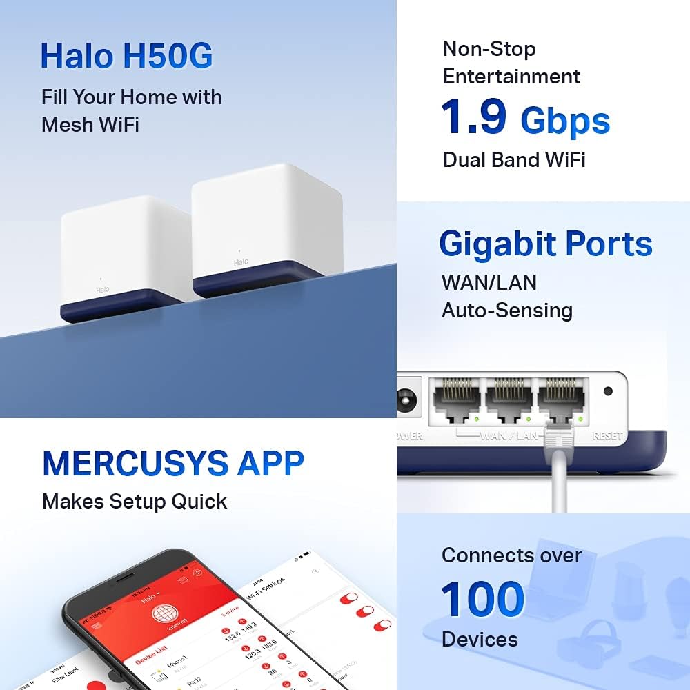 Mercusys AC1900 Whole Home Mesh Wi-Fi System, Abdeckung bis zu 350 m², Verbinden Sie über 100 Geräte