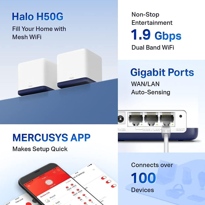 Mercusys AC1900 Whole Home Mesh Wi-Fi System, Abdeckung bis zu 350 m², Verbinden Sie über 100 Geräte