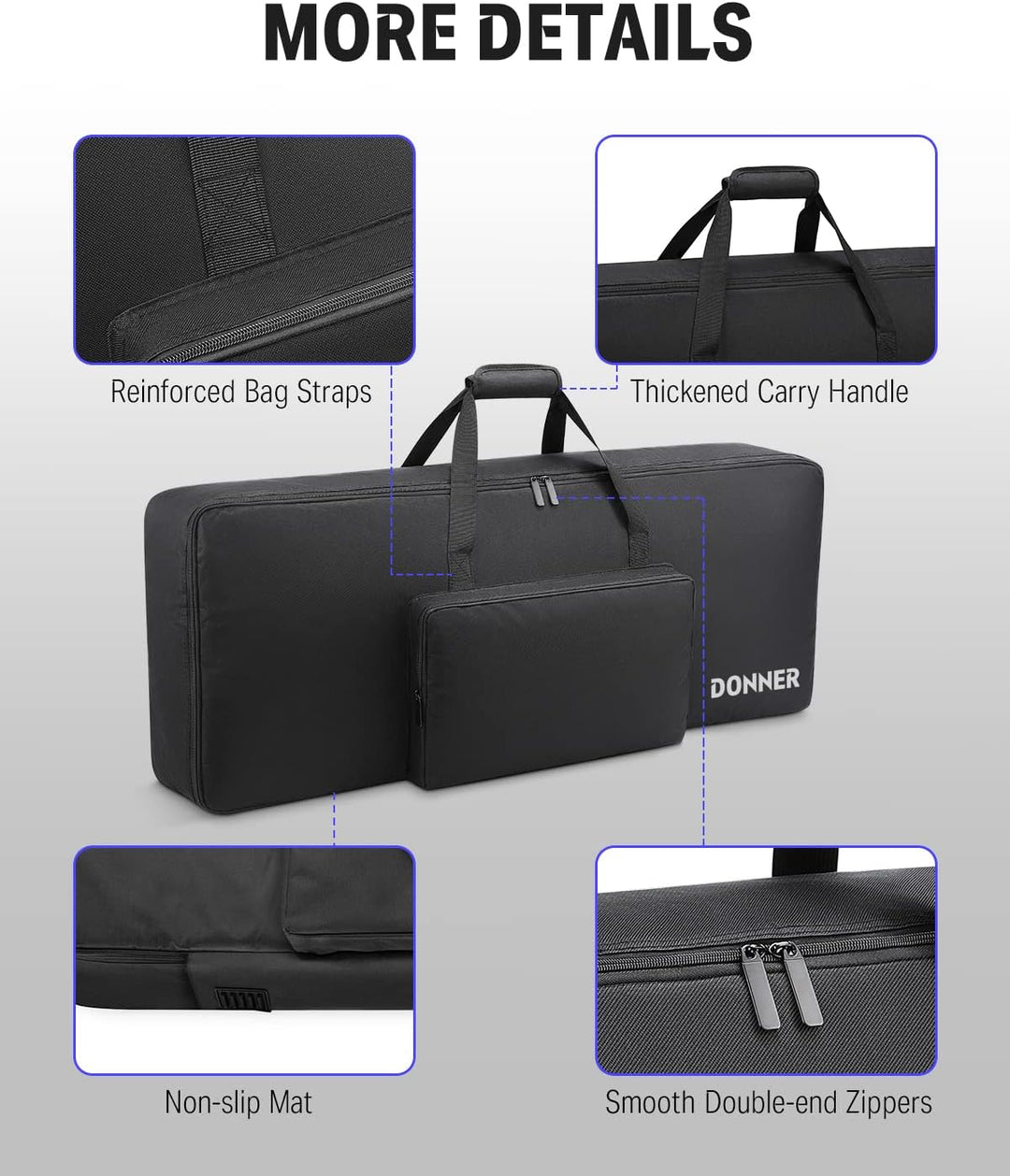 Donner Keyboardtasche 61 Tasten, 104 x 41 x 13 cm wasserdichte Keyboard Tasche 10 mm Dicke Polsterun