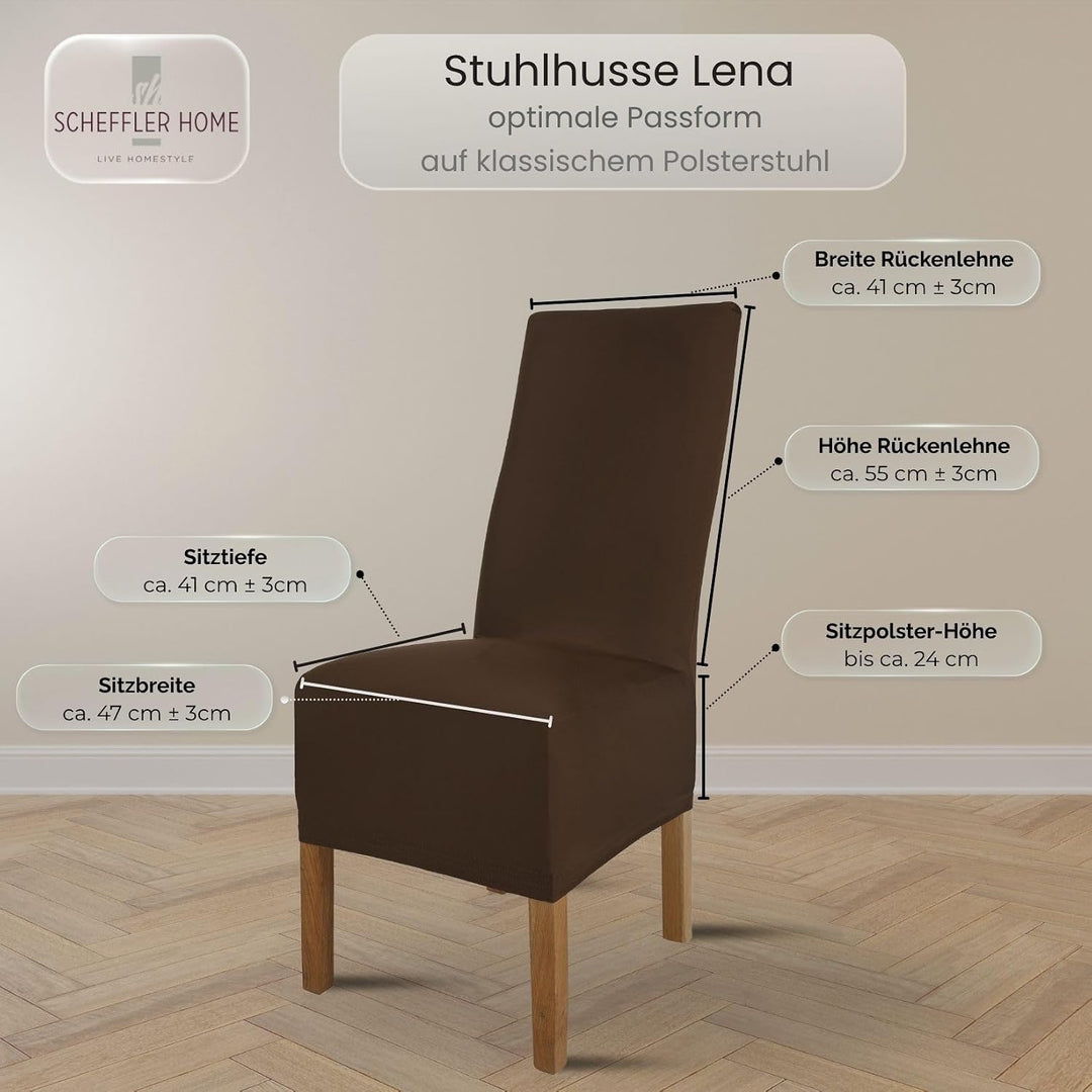 SCHEFFLER-Home Stuhlhussen 4er Set Lena Braun/elastische und langlebige Hussen für Stühle/Robustes F