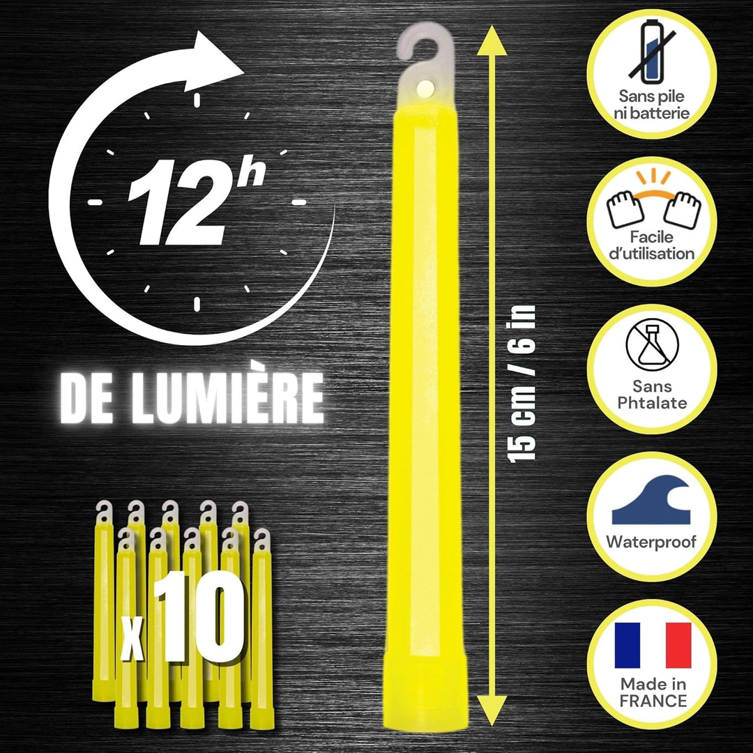 Cyalume SnapLight Knicklichter in Gelb (10-er Pack) - 15 cm Glow Sticks mit Haken am Ende - ultra he