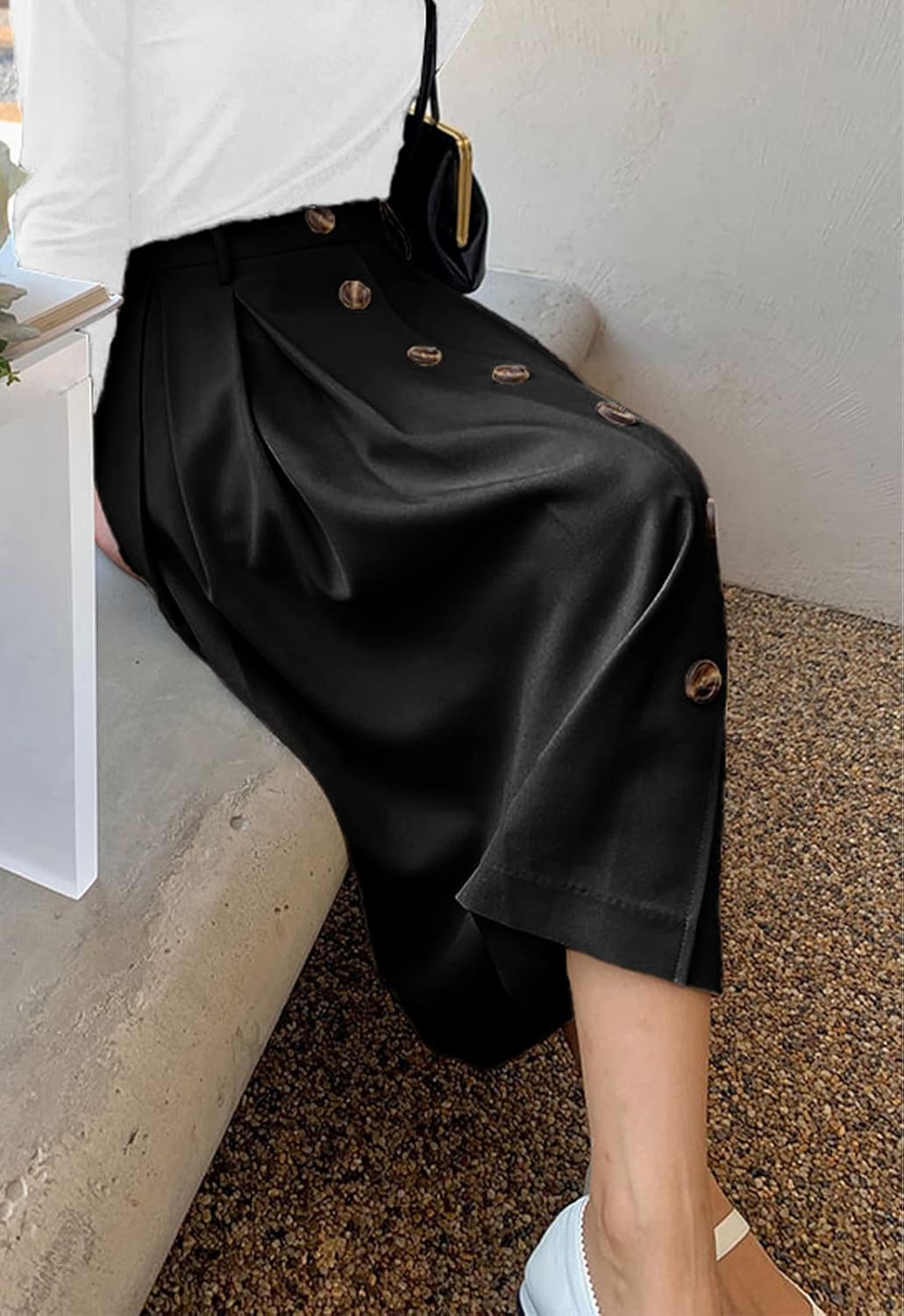 JayscreateEU Damen Rock Midirock Rock Lang Hohe Taille Rock Knielang A Linie Damen Mit Taschen Somme
