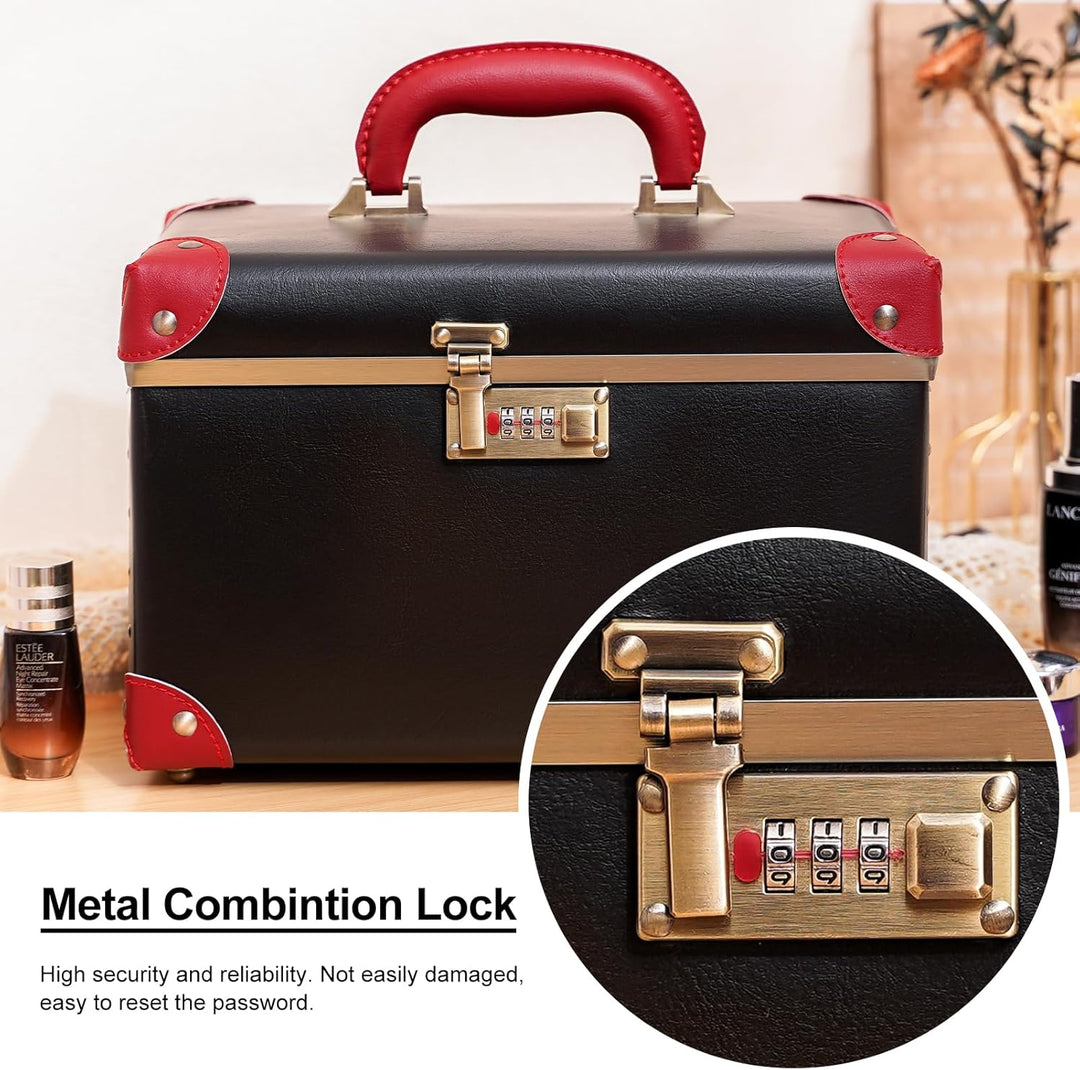 urecity Kosmetikkoffer mit Spiegel Beauty Case Hartschale Vintage Schminkkoffer Leder Kosmetikkoffer