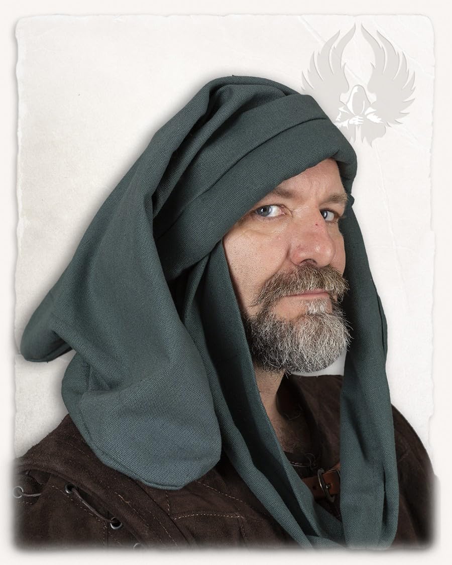 MYTHOLON Rafael Chaperon, Canvas, grün, M, Mittelalter Kopfbedeckung, Gugel, Haube grün M, grün
