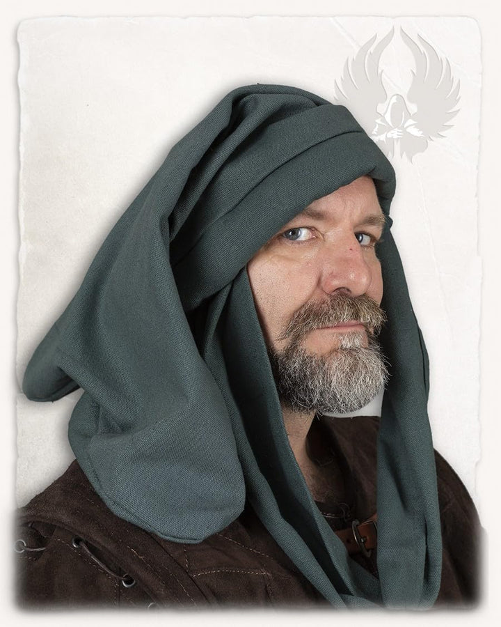 MYTHOLON Rafael Chaperon, Canvas, grün, M, Mittelalter Kopfbedeckung, Gugel, Haube grün M, grün