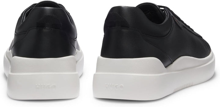 HUGO Herren Blake Tenn Sneakers aus Glattleder mit kontrastfarbenem Branding Grösse 39 EU Schwarz, 3