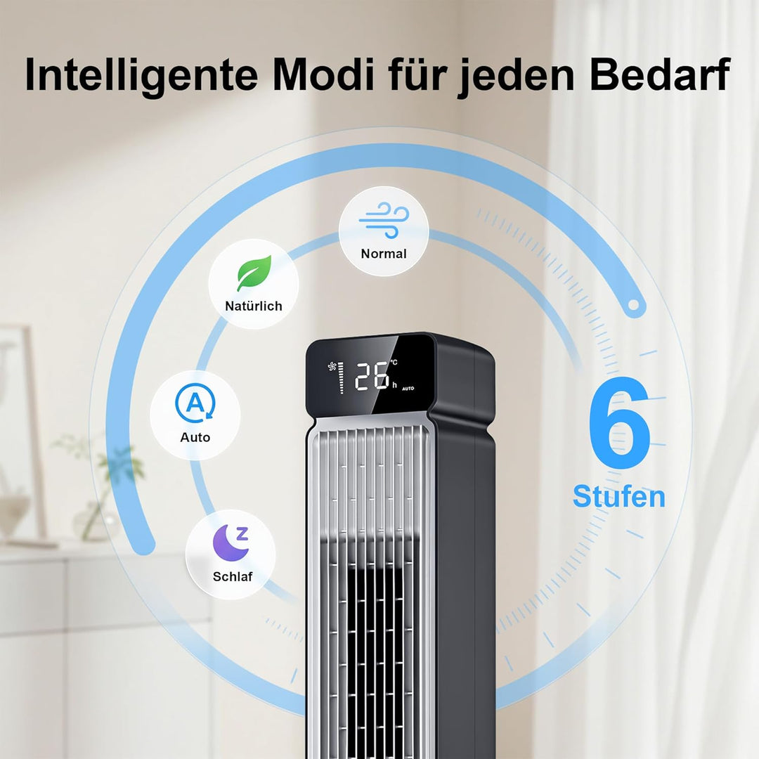 Ezify Turmventilator, 7,3 m/s Ventilator Grosser Luftdurchsatz, Turmventilator Sehr Leise mit Fernbe