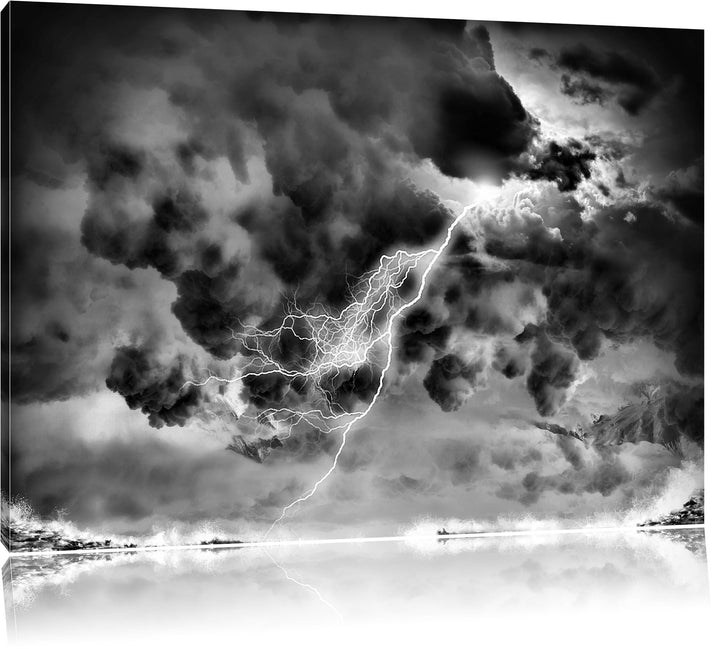 Pixxprint Monocrome, Blitz am Himmel, Format: 100x70 auf Leinwand, 100x70