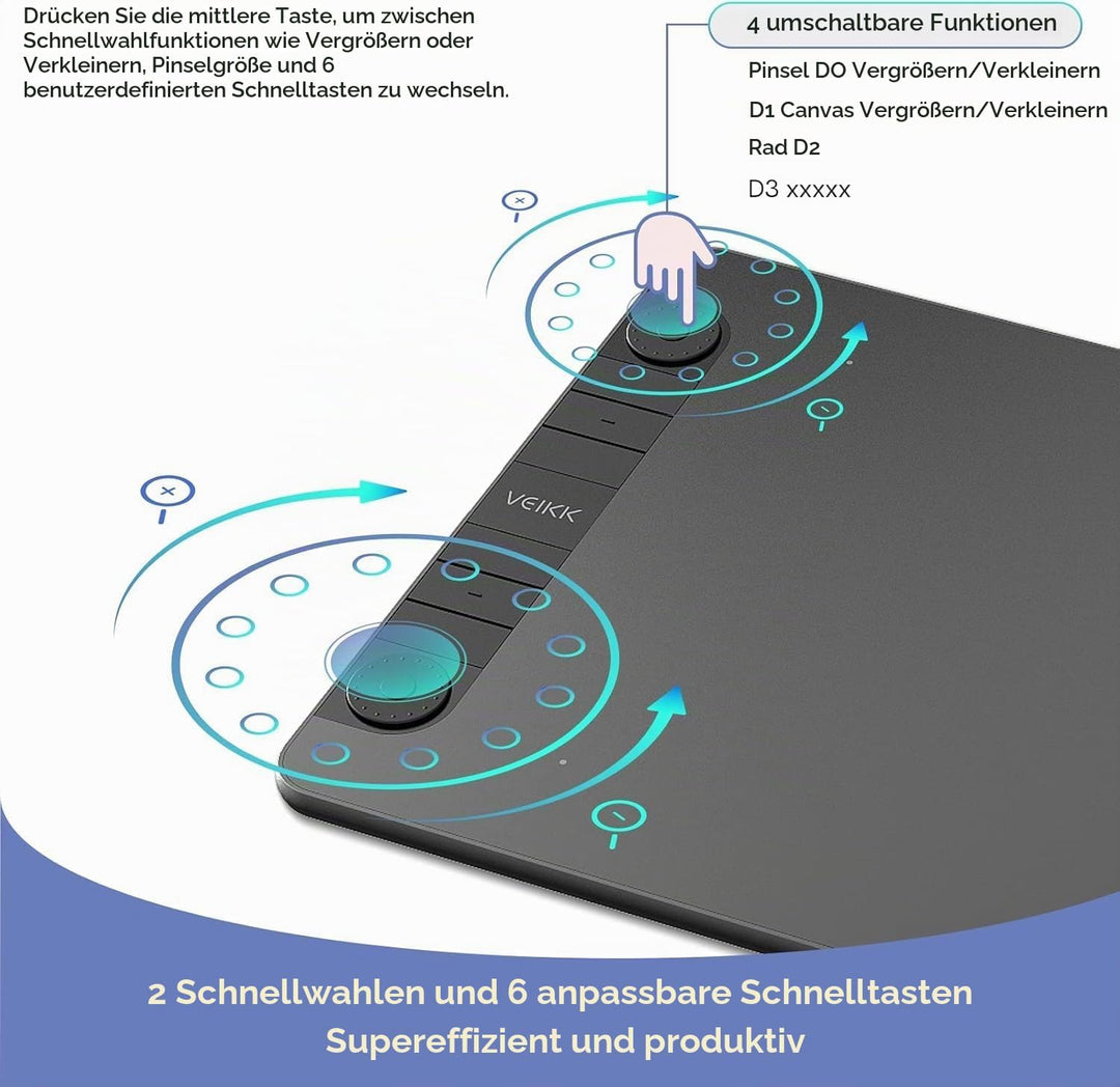 Grafiktablett VEIKK VK1060PRO V2,10 x 6 Zoll Zeichentablett mit 8 Tastenkombinationen mit Batterielo