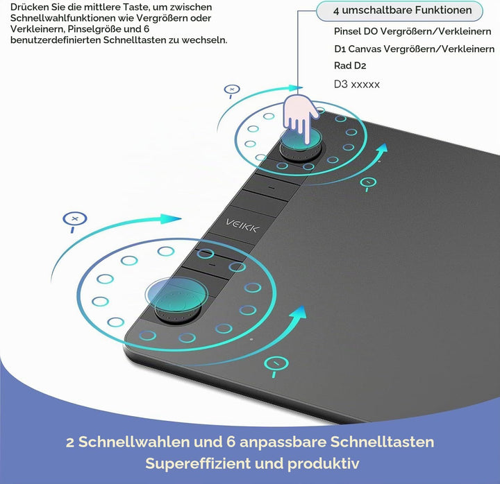 Grafiktablett VEIKK VK1060PRO V2,10 x 6 Zoll Zeichentablett mit 8 Tastenkombinationen mit Batterielo