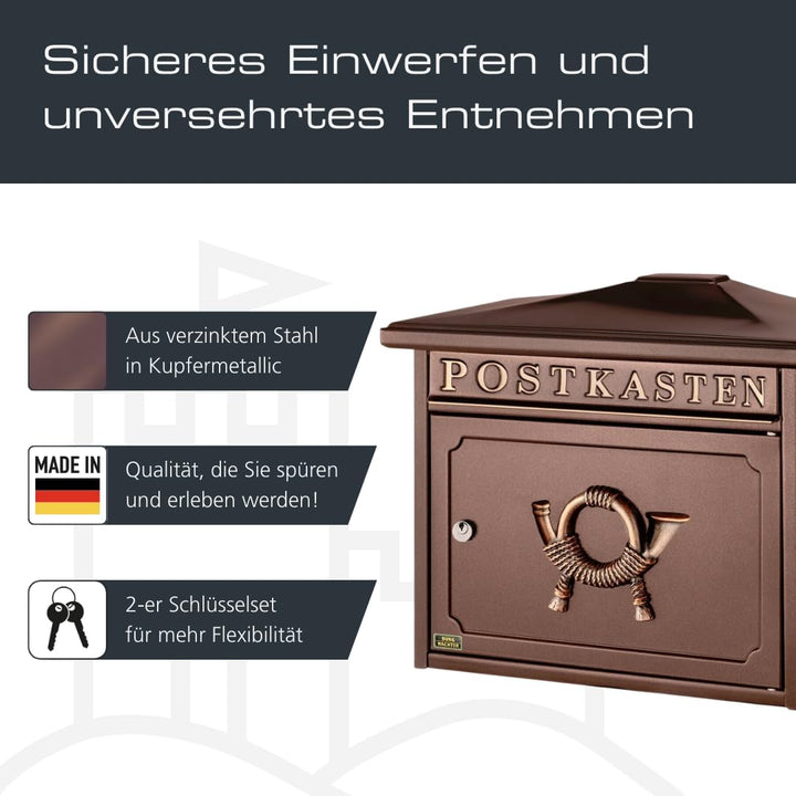 BURG-WÄCHTER Klassischer Briefkasten ohne Zeitungsfach und Namensschild, Verzinkter Stahl, Einwurf-F