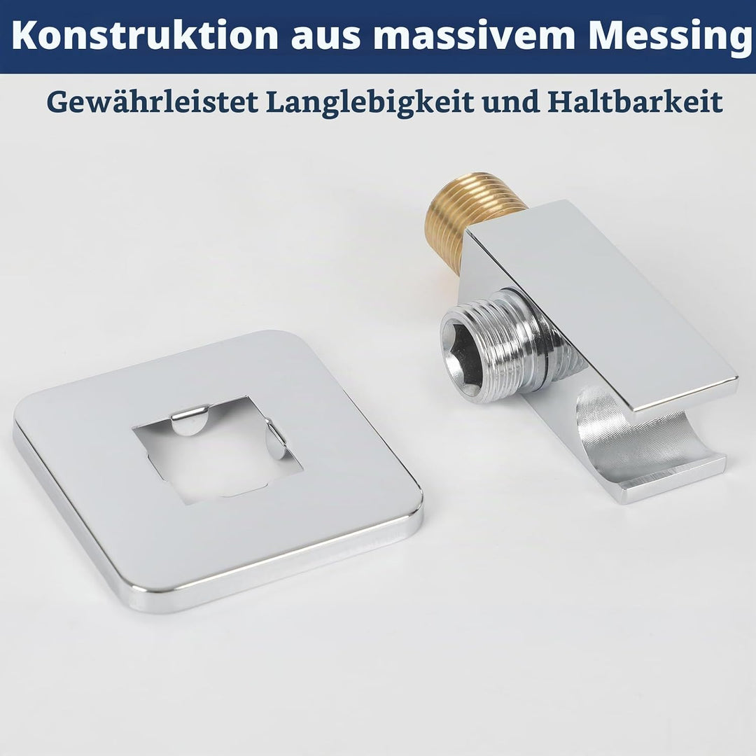 Wandanschlussbogen mit Brausehalter, Handbrausehalter mit 1/2" Wandanschlussbogen, Chrom Schlauchans