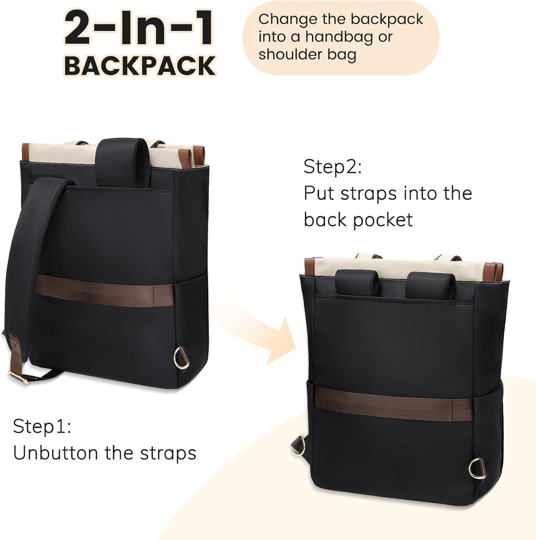 GOLF QUALITY Rucksack Damen 16 Zoll,Elegant Laptop Handtasche 2 in 1, Schultasche Women Tagesrucksäc