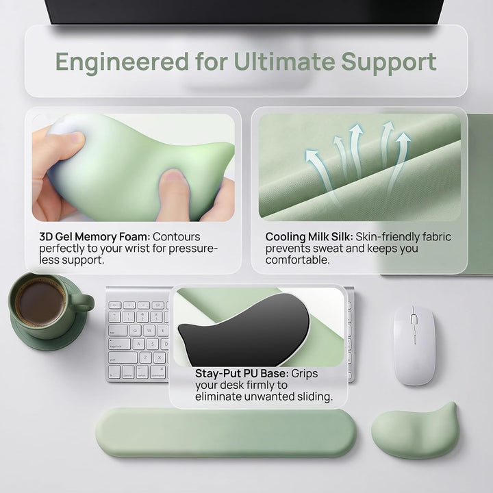 Ergonomisches Handballenauflage Tastatur und Mauspad Set, 3-in-1 Gel Handgelenkauflage mit Untersetz