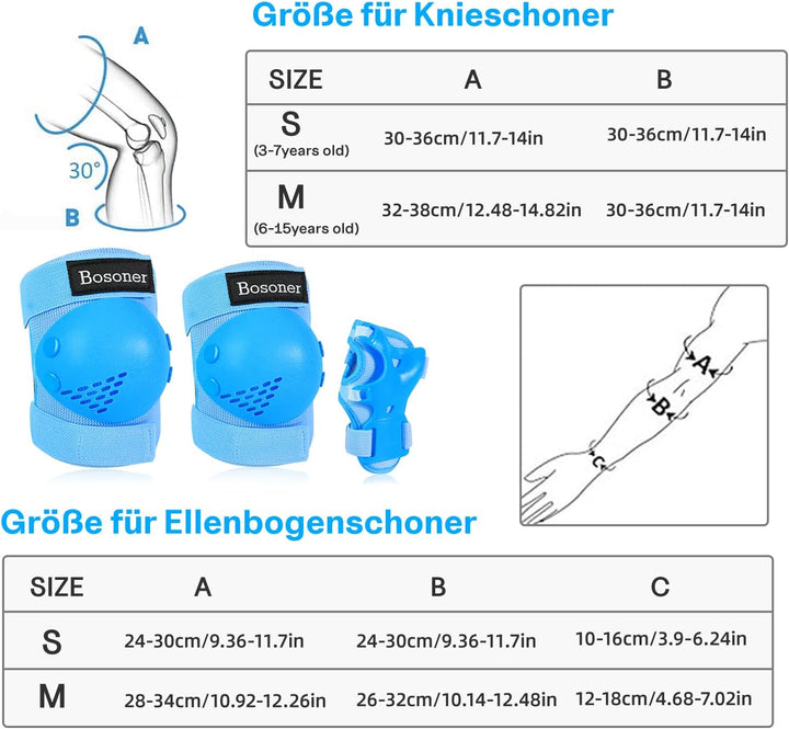 BOSONER Knieschoner Kinder Schoner Inliner Protektoren 6er Set Schützer Inliner Inline Skates Knie U