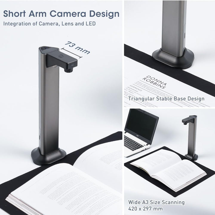 A3 Scanner Dokumentenscanner USB: 13MP Buchscanner mit OCR TTS Visualizer 3-Stufige LED Beleuchtung