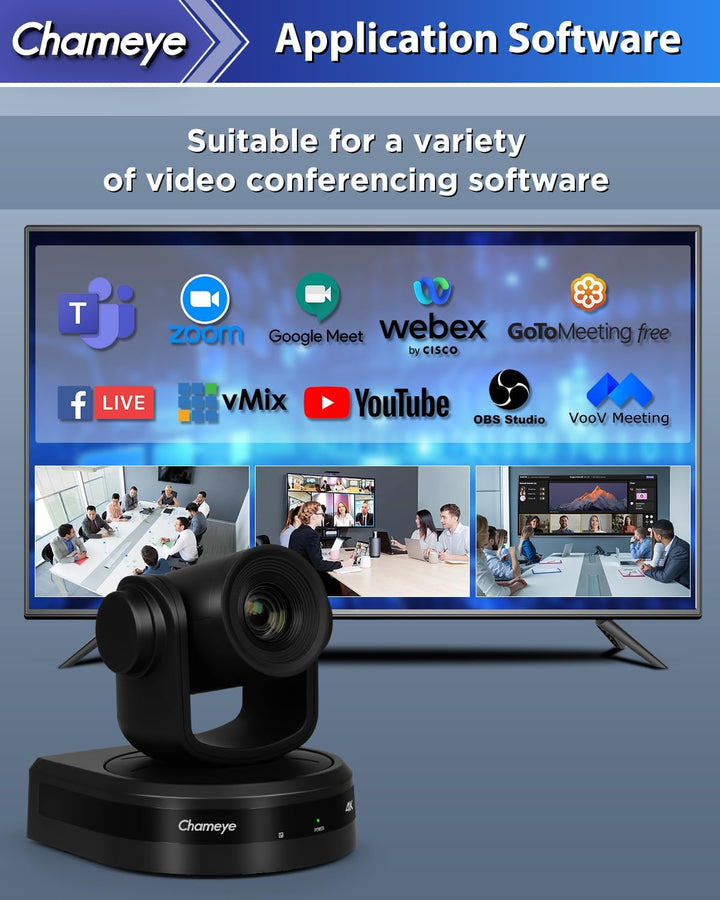 Chameye 4K PTZ Kamera mit KI-Auto-Tracking 10x Optischer Zoom, Konferenzkamera 4K mit HDMI, LAN(PoE)